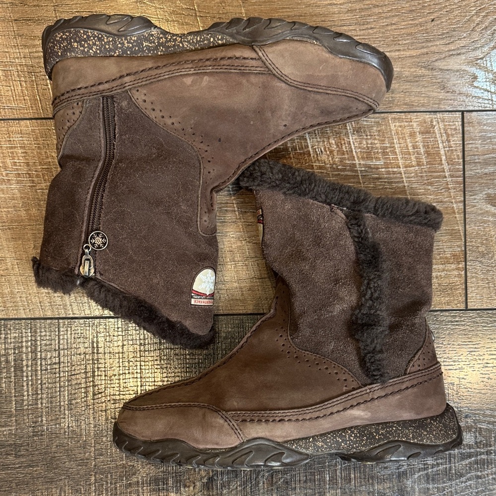 brown suede The North Face Never Stop Exploration Waterproof women's boots.